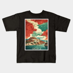 Greece Beach Starry Night Tourism Vintage Poster Art Kids T-Shirt